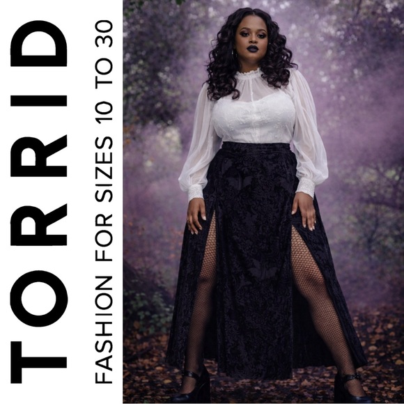 torrid Dresses & Skirts - Torrid Nightfall Black Velvet Burnout Embossed Double Slit Maxi Skirt, Lg, NWT!